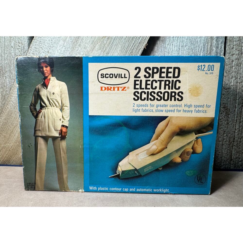 VTG 1960's Scovill Dritz 2 Speed Electric Scissors Tested Working With Box